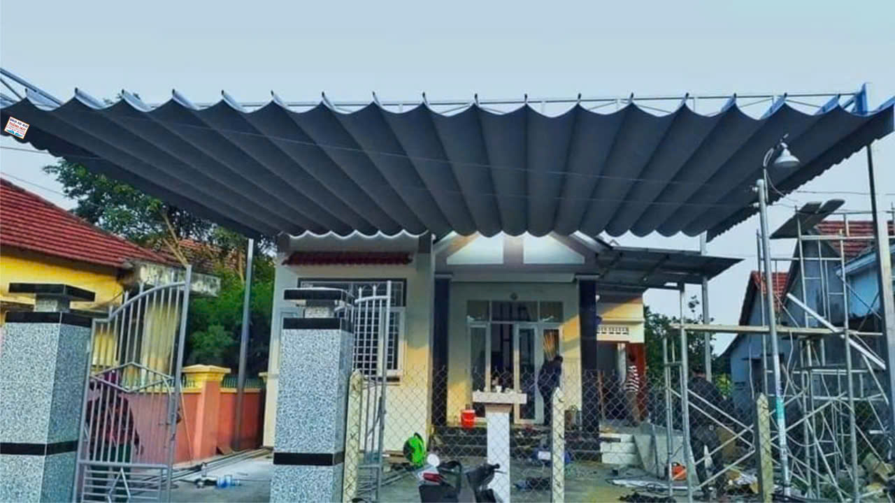 mái bạt xếp – ốp alu trụ tròn trường cao đẳng